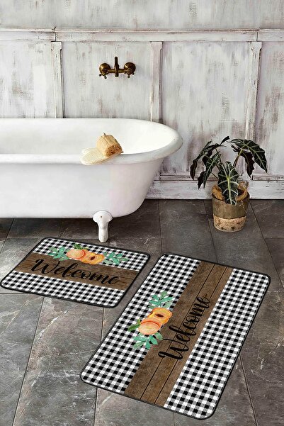 Realhomes طقم سجادة مطبخ مكون من قطعتين بتصميم منقوش عليه عبارة "Welcome" ومج...