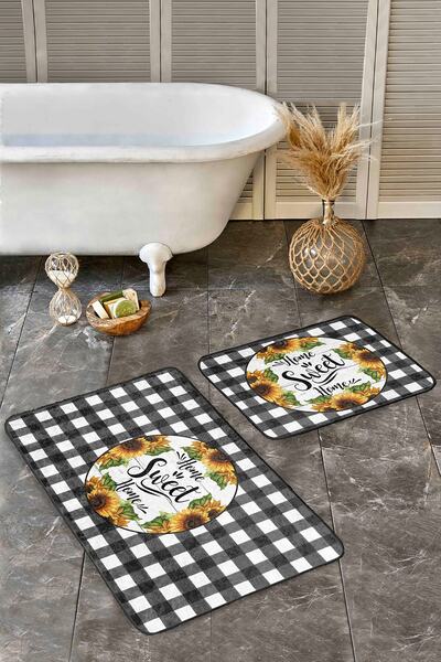 Realhomes طقم سجادة مطبخ مكون من قطعتين بتصميم منقوش باللون الأسود من Home Sw...