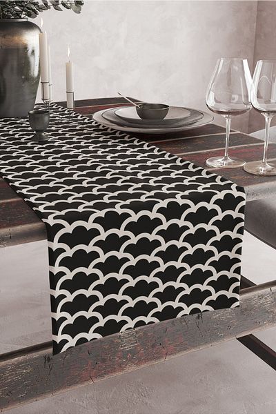Vagonik Black and White Wave Pattern Digital Printed Runner 140x40