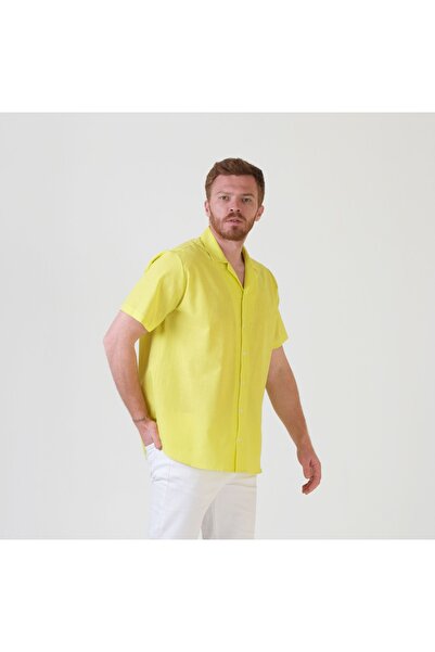 SÖR BÜLEND Neon Yellow Linen Shirt Plus Size