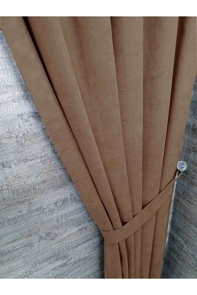 BBB Background Curtain Honeycomb Velvet Textured Single Wing Milky Brown 1x2.5 Pleated