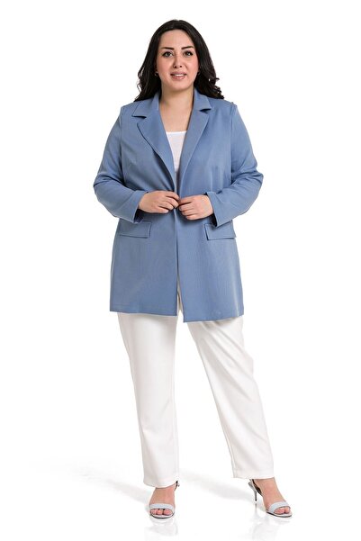 DISENTIS MODEST Large Size Mono Collar Ornamental Pocket Cover Blue Unlined W...