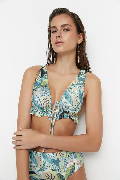 Trendyol Collection Μπροστινή γραβάτα μπικίνι με τροπικό σχέδιο TBESS21BU0211