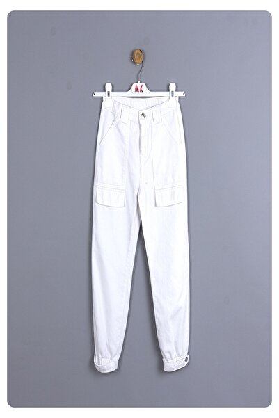 nk kids Limi Kız Çocuk Beyaz Paçası Lastikli Pantolon