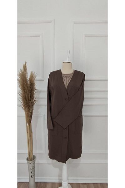 YCN GİYİM Women's Navy Blue Mother's Long Thin Combed Cotton Cardigan Special for Mother's Day
