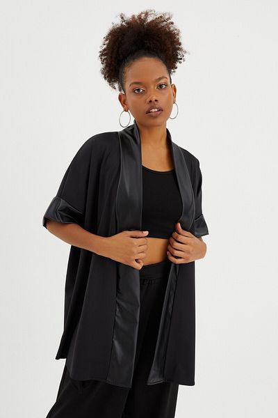 Quincey Leather Detail Scuba Kimono