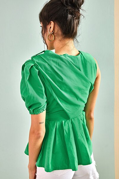 Bianco Lucci Women's One Shoulder Waist Ruffle Blouse