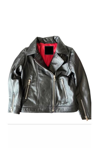 asus deri B-1000 Hakiki Kuzu Derisi Biker Model Unisex Çocuk Siyah Ceket