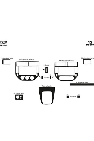 meriç cockpit design ميريتش ®   فورد سي ماكس تراك أمامي مطلي أسود لامع 12 قطع...