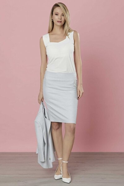 Selen Giyim Arkası Metal Fermuarlı Kazayağı Dar Etek