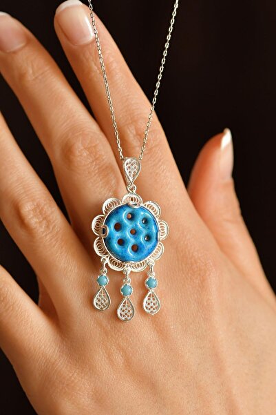 Roza Silver Süryani Nazar Boncuğu Telkari 925 Ayar Gümüş Kolye