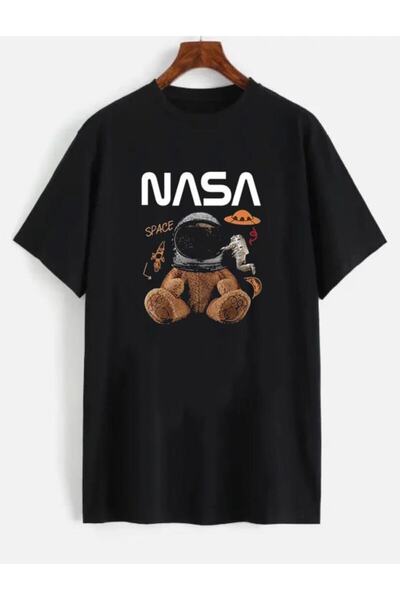 Deocept Μπλουζάκι Unisex Nasa με τύπωμα Μαύρο oversized Teddy