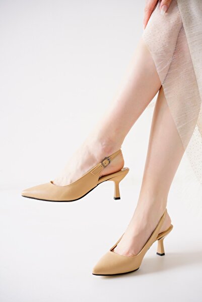 MASSOLE Летни обувки с отворен гръб в телесен цвят от кожа, нов сезон за всек...