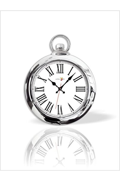 M3DECORİUM Parlak Gümüş Nikelajlı Çerçeve Siyah Roma Rakkamlı Beyaz Zemin Bom...