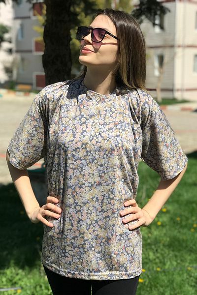 Dinçerler tekstil Women's Short Sleeve Three Button Cotton Mother's Blouse
