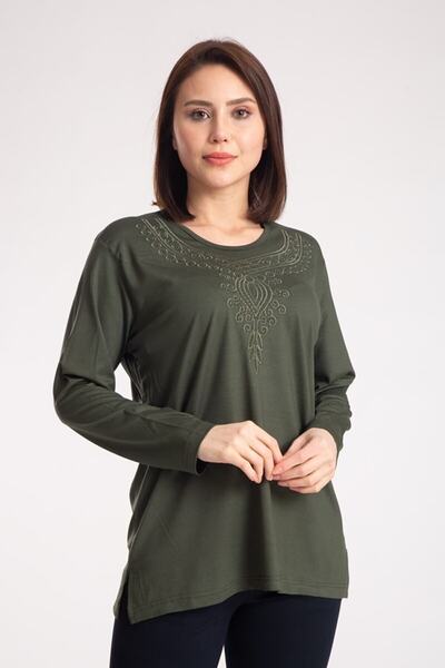 Nacar Anneler Günü Kadın Orta Yaş Ve Üzeri Likralı Anne Penye Bluz (yaka Deseni Farklılık Gösterebilir)