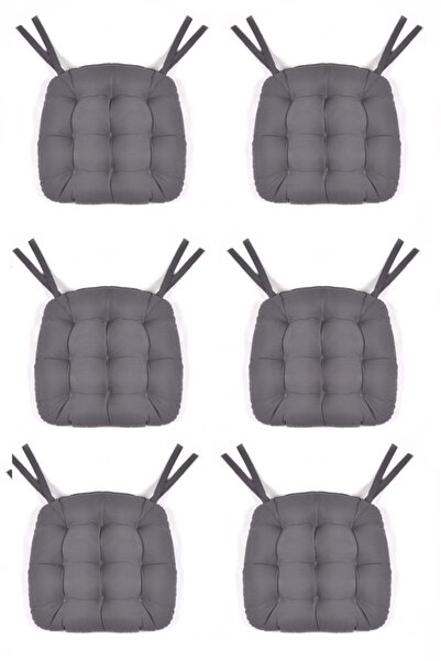 Kuscini 6 Lı -özel Indirimli Set- Pofidik Natura 40 Oval Bağcıklı Sandalye Minderi Seti -antrasit