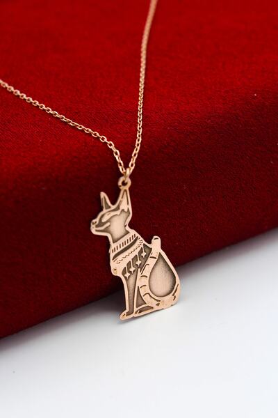 Silver And Silver Kadın Rose Gümüş Antik Mısır Kedisi Kolye 925 Ayar Gümüş