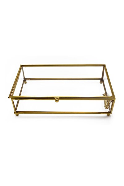Yavuz Süs Glass Box with Metal Border and Lid (25X15X6Cm)