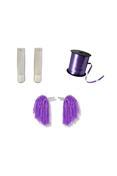 Happyland Gösteri Ponponu Yapım Seti Beyaz Tutma Sapı + Rafya Mor Set