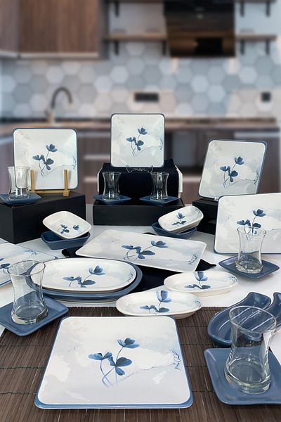 Keramika Blue Magic Breakfast Set 29 Pieces for 6 People Square Blue