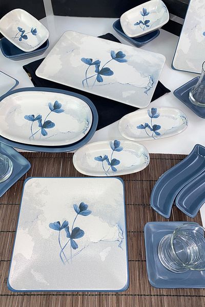 Keramika Blue Magic Breakfast Set 29 Pieces for 6 People Square Blue