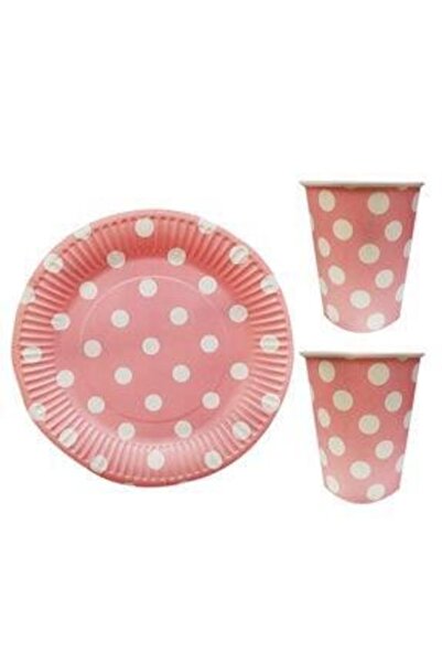 Happyland Karton Tabak Bardak Seti Pembe Puantiyeli 8 Li