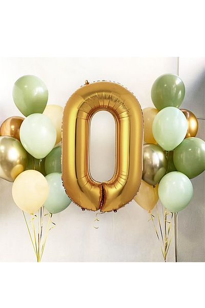 PARTİAVM 102cm Gold Number Balloon 17-Piece Balloon Set