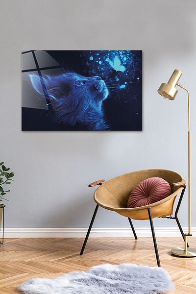 Decorita Ζώα |   Τραπέζι από γυαλί |   Γάτα και πεταλούδα |   40 εκ. Χ 60 εκ