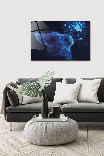 Decorita Ζώα |   Τραπέζι από γυαλί |   Γάτα και πεταλούδα |   40 εκ. Χ 60 εκ