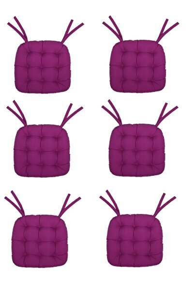 Kuscini 6lı Pofidik Natura 40 Oval Bağcıklı Sandalye Minderi Seti Mürdüm