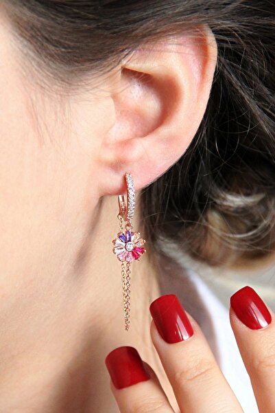 Argentum Concept 925 Ayar Gümüş Rose Baget Taşlı Çiçek Figürlü Tasarım Küpe -...