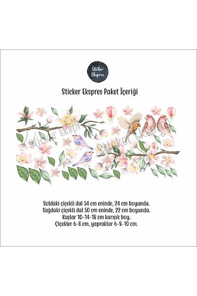 Sticker Ekspres Set de autocolante cu flori de primăvară și păsări