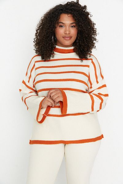 Trendyol Curve Orange gestreifter Strickpullover TBBAW23AN00015