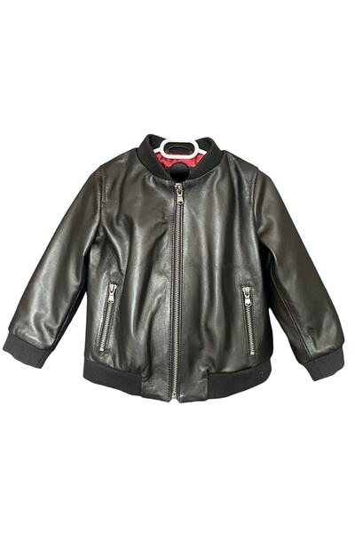 asus deri سترة أطفال من جلد الخراف الأصلي موديل الكلية باللون الأسود للجنسين