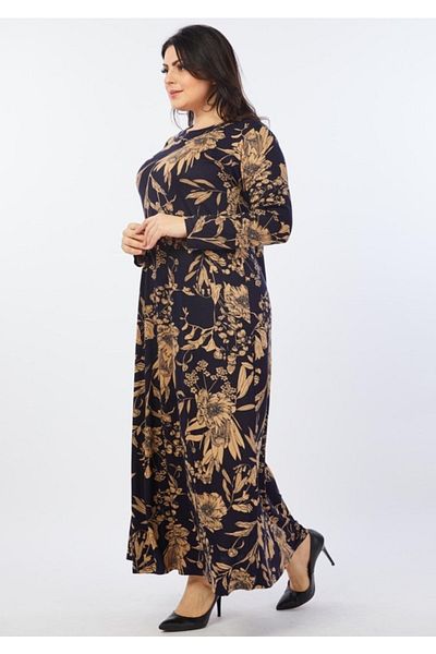 Şirin Butik Γυναικείο φόρεμα με μοτίβο λουλουδιών Navy Blue Stretch Viscose