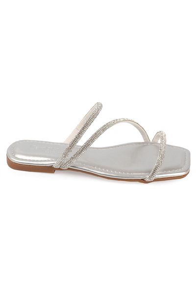 Capone Outfitters Capone Stoned 3-Striped Flat Heel Quilted Silver Damenhausschuhe