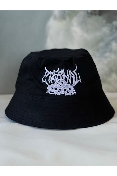 Orçun Özkarlıklı Black Gothic Embroidered Bucket Hat Fisherman Hat Bucket Hat