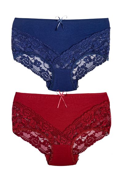 Zena 2-Piece High Waist Lace Cotton Plus Size Women's Panties