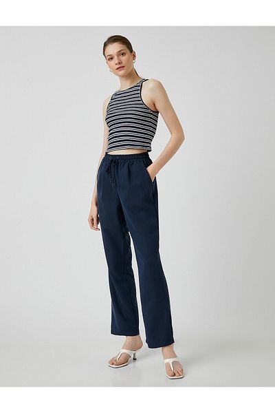 Koton Wide Leg Trousers with Pockets and Tied Waist