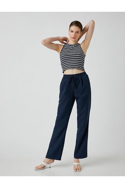 Koton Wide Leg Trousers with Pockets and Tied Waist