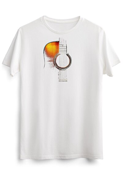 GreenMint تي شيرت أبيض للجنسين لون جيتار صوتي هاي لايت أساسي