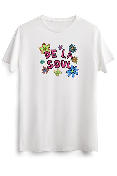 GreenMint تي شيرت أبيض للجنسين بنمط De La Soul الأساسي