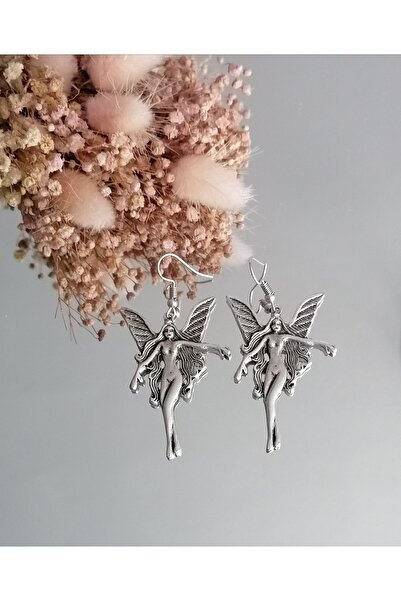 TAKIDAN Peri Antik Gümüş Renk Pirinç Küpe