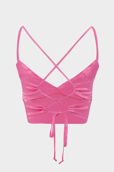 Açelya Okcu Σατέν Crop Bustier με λεπτομέρεια δεσίματος