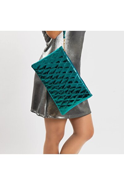 TAKO TASARIM & FİESTA Canapus Clutch (ZARF) Turkuaz ( Rugan Kapitone ) Kadın ...