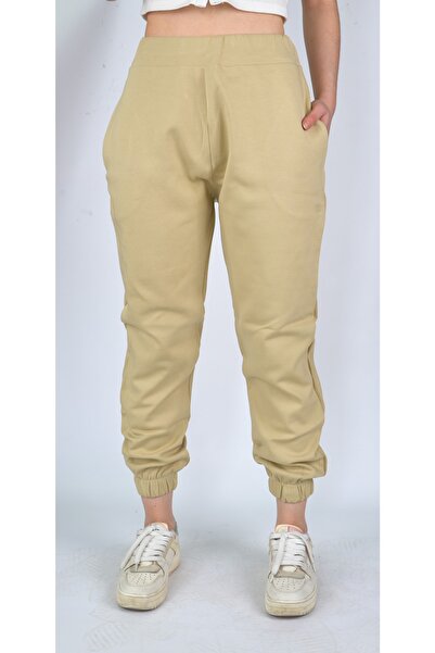 Modoo Tekstil Γυναικείο Jogger Sweatpants σε πέτρινο χρώμα με ελαστική μέση κ...