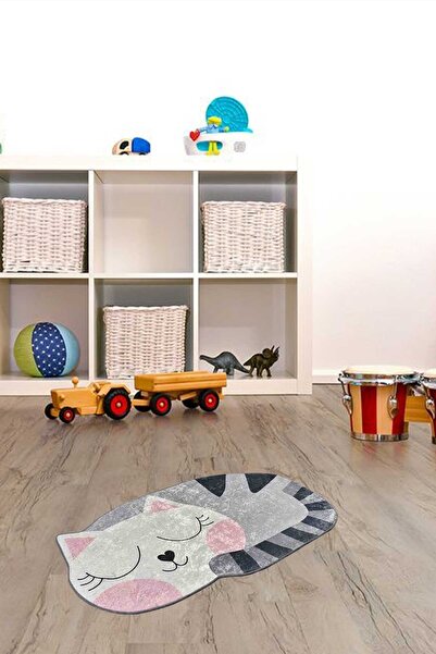 Resmiro Uyuyan Kedi Desenli Kaymaz Taban Yıkanabilir Dijital Baskı Çocuk Halısı