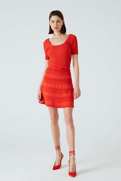 JOIN US Square Neck Flounced Orange Knitted Dress