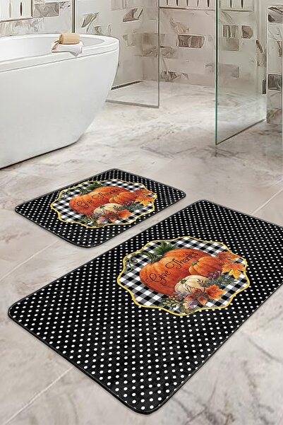 Realhomes طقم سجادة مطبخ مكون من قطعتين بتصميم هدية شكر على شكل اليقطين ومجمو...